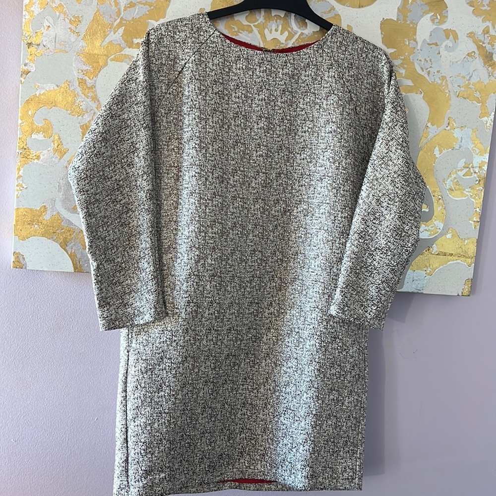 NWT BLAQUE Label Silver & Brown Tweed Long Sleeve Shift Dress Size Small - M